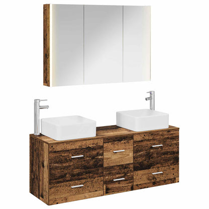 vidaXL Bathroom Furniture Set 4 pcs Old Wood Engineered Wood and Glass 2