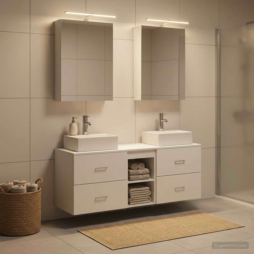 vidaXL Bathroom Furniture Set 5 pcs White Engineered Wood and Glass 4
