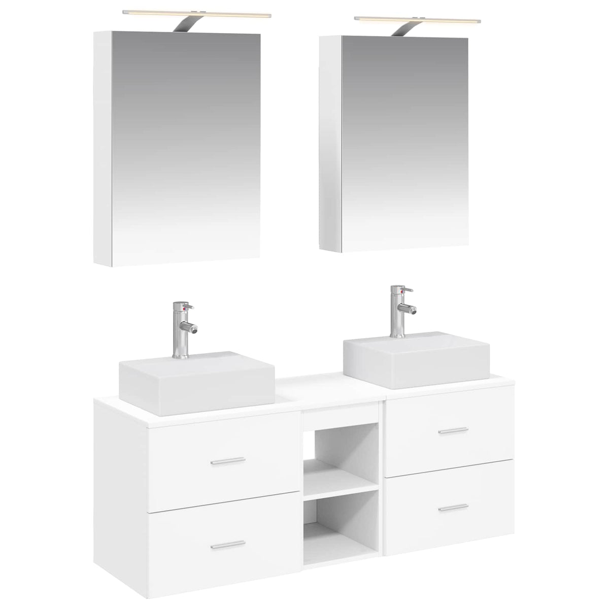 vidaXL Bathroom Furniture Set 5 pcs White Engineered Wood and Glass 2