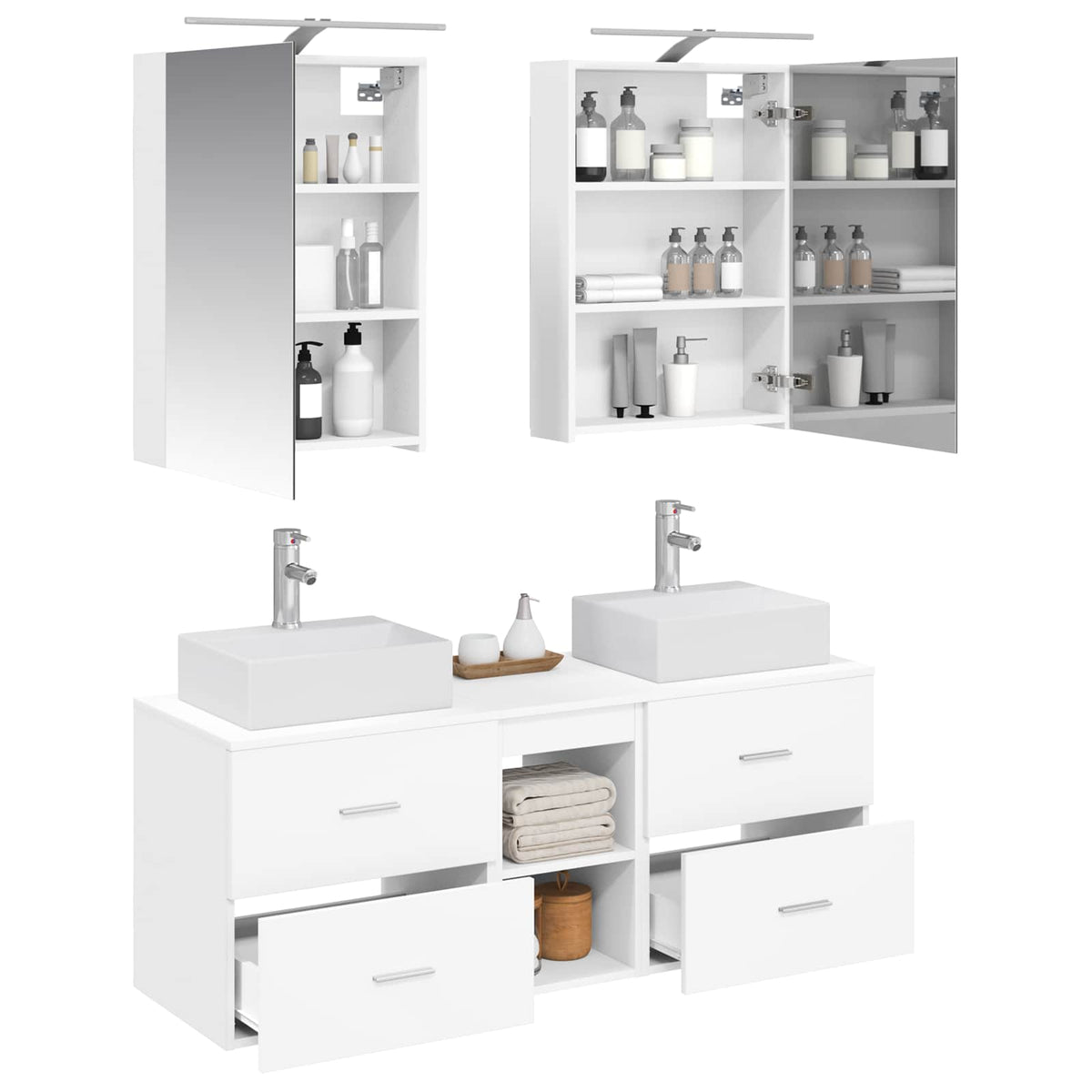 vidaXL Bathroom Furniture Set 5 pcs White Engineered Wood and Glass 3