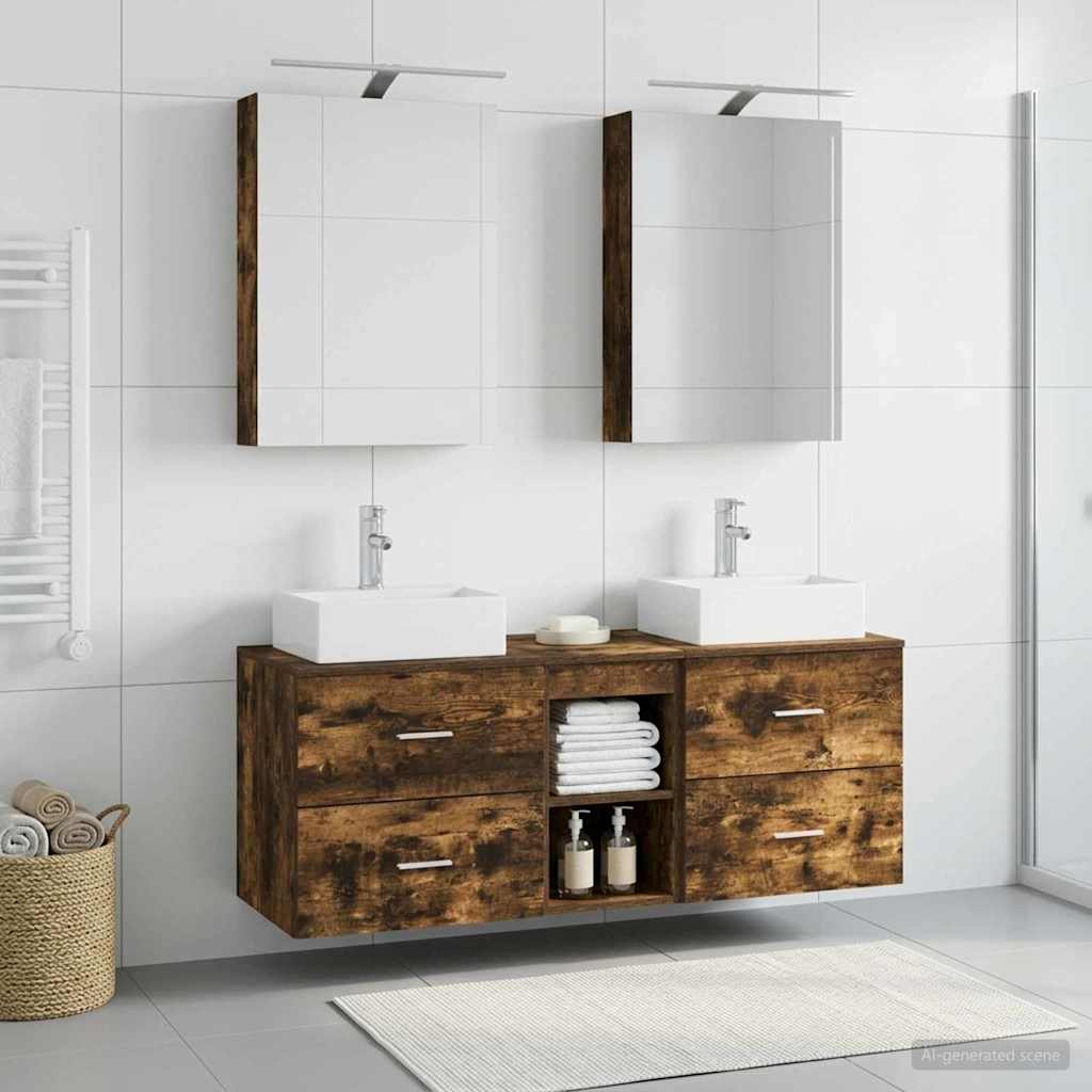 vidaXL Bathroom Furniture Set 5 pcs Smoked Oak 4