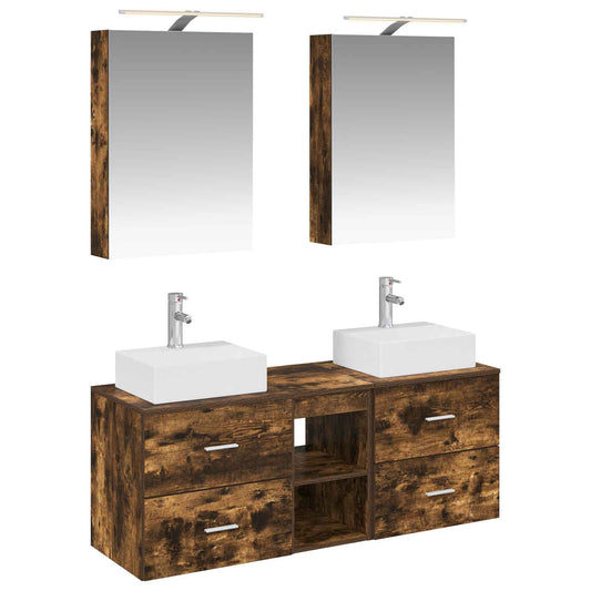 vidaXL Bathroom Furniture Set 5 pcs Smoked Oak 2
