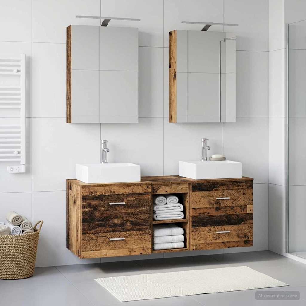 vidaXL Bathroom Furniture Set 5 pcs Old Wood Engineered Wood and Glass 4