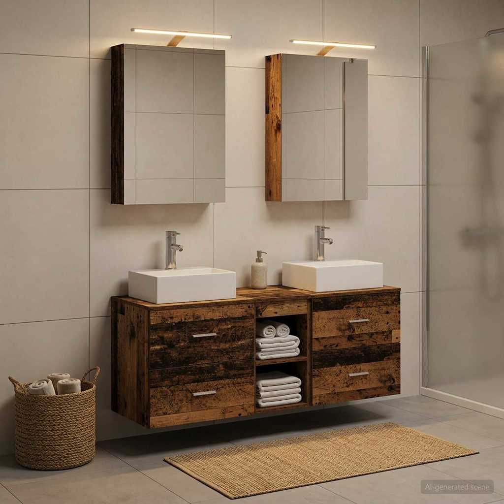 vidaXL Bathroom Furniture Set 5 pcs Old Wood Engineered Wood and Glass 1