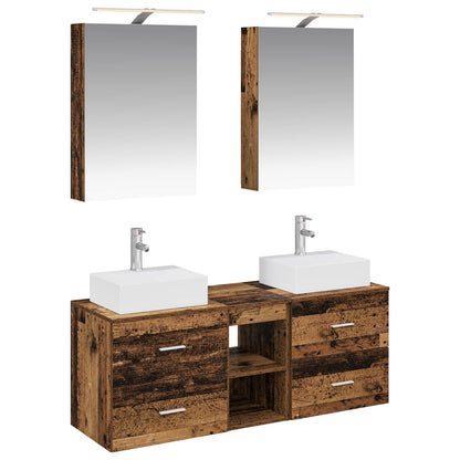 vidaXL Bathroom Furniture Set 5 pcs Old Wood Engineered Wood and Glass 2