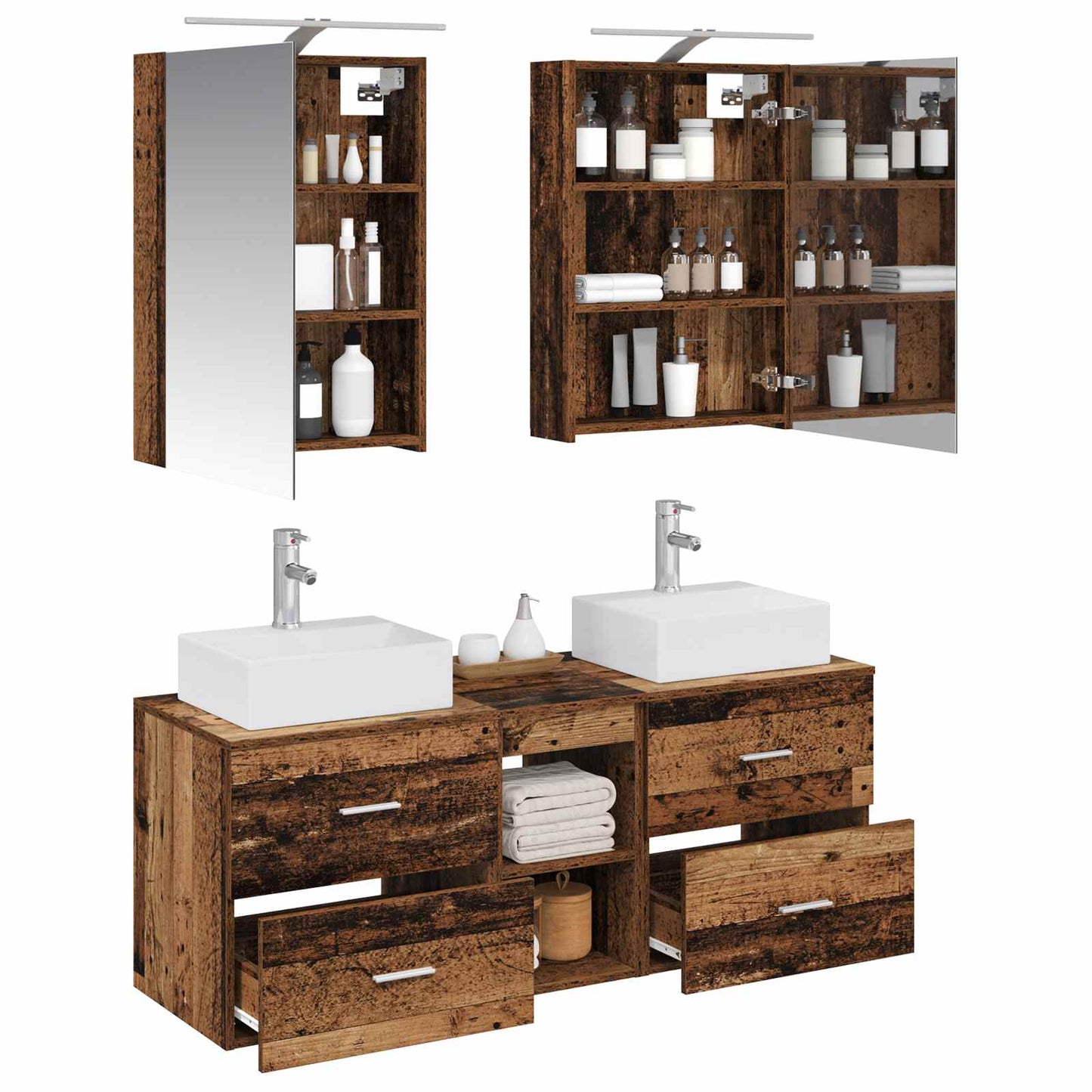 vidaXL Bathroom Furniture Set 5 pcs Old Wood Engineered Wood and Glass 3