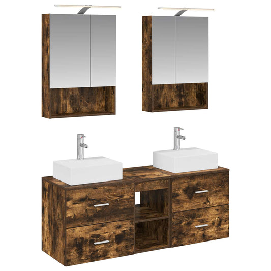 vidaXL Bathroom Furniture Set 5 pcs Smoked Oak 2
