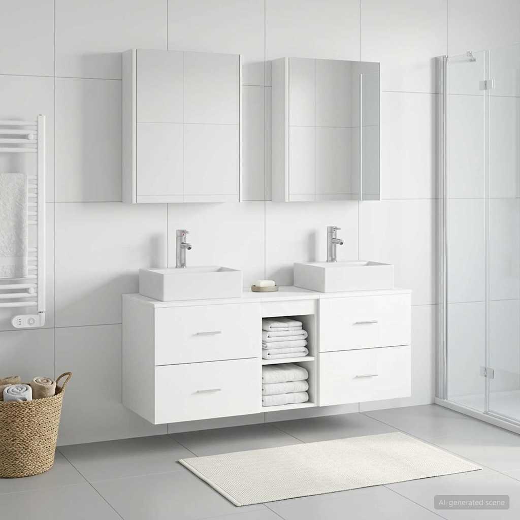 vidaXL Bathroom Furniture Set 5 pcs White Engineered Wood and Glass 4