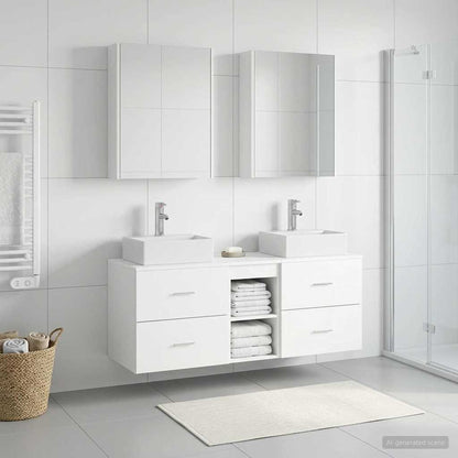 vidaXL Bathroom Furniture Set 5 pcs White Engineered Wood and Glass 4