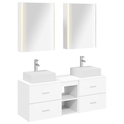 vidaXL Bathroom Furniture Set 5 pcs White Engineered Wood and Glass 2