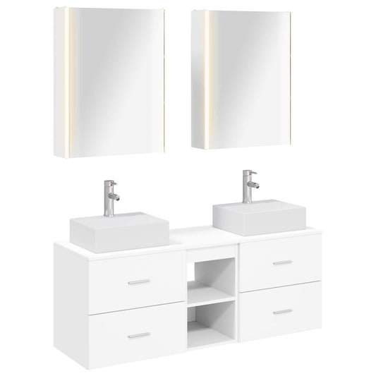 vidaXL Bathroom Furniture Set 5 pcs White Engineered Wood and Glass 2