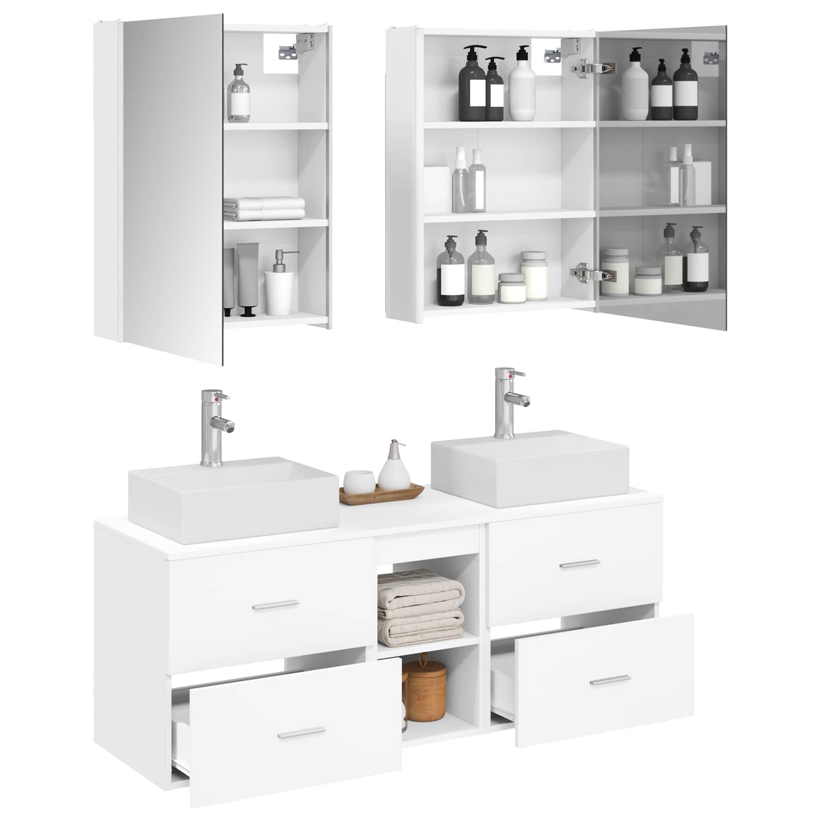 vidaXL Bathroom Furniture Set 5 pcs White Engineered Wood and Glass 3