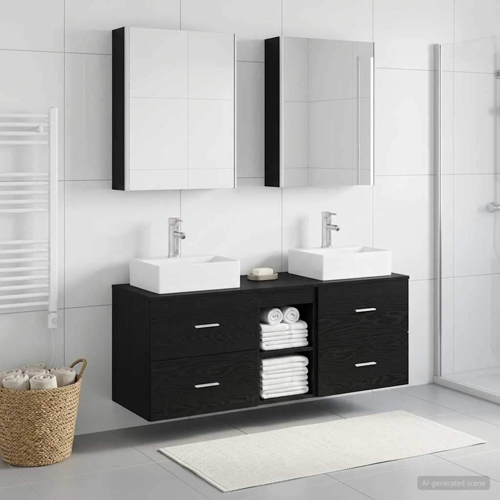 vidaXL Bathroom Furniture Set 5 pcs Black Oak 1