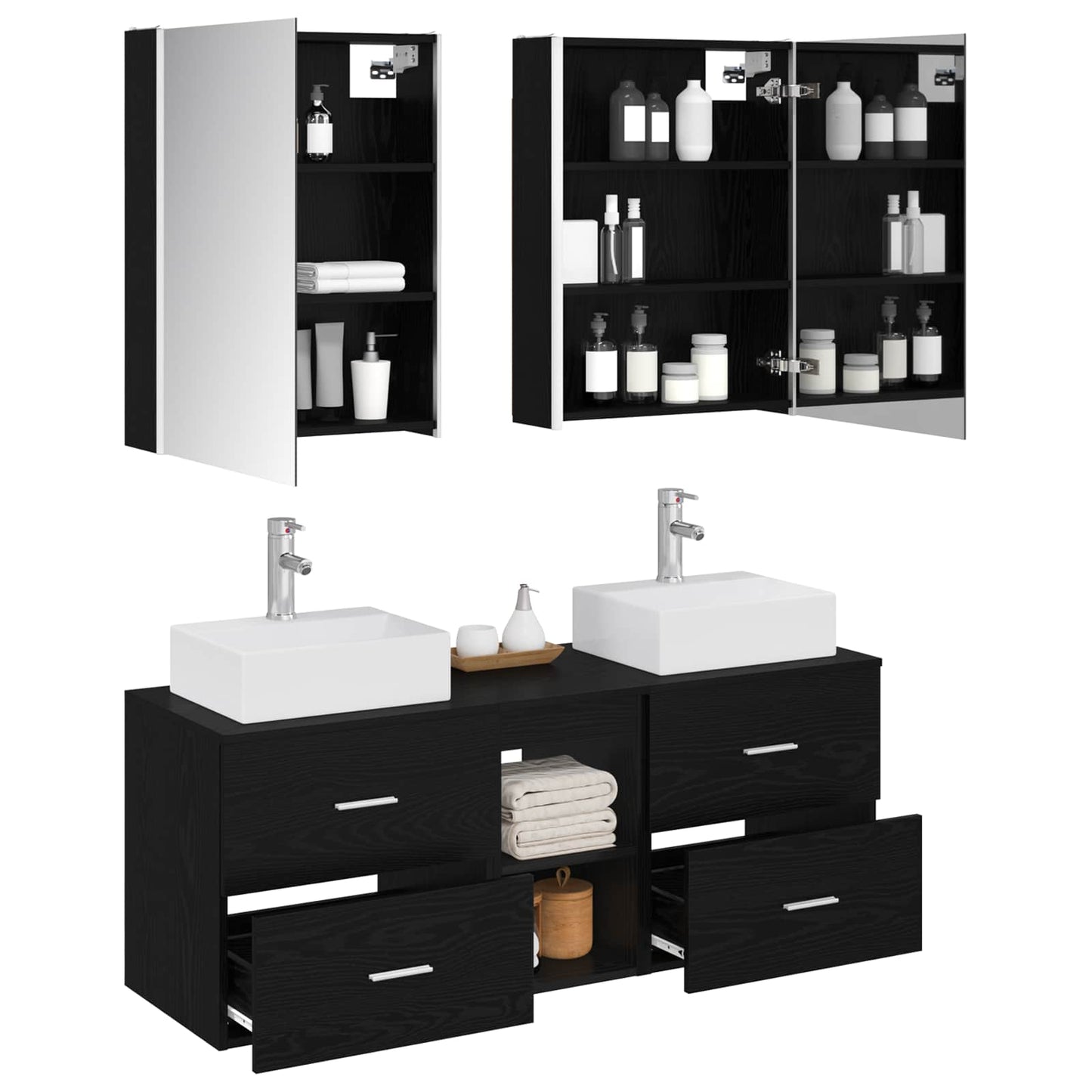 vidaXL Bathroom Furniture Set 5 pcs Black Oak 3