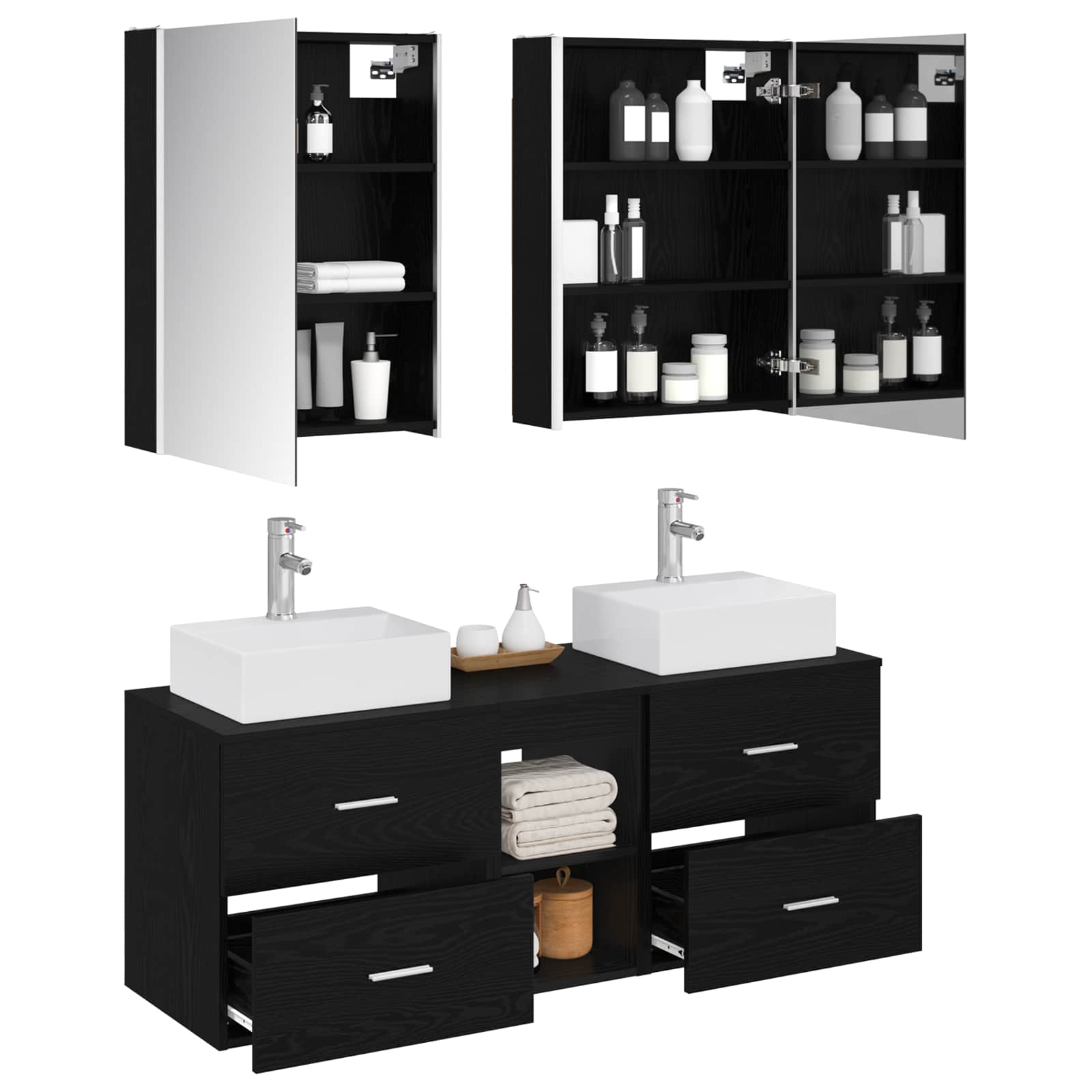 vidaXL Bathroom Furniture Set 5 pcs Black Oak 3
