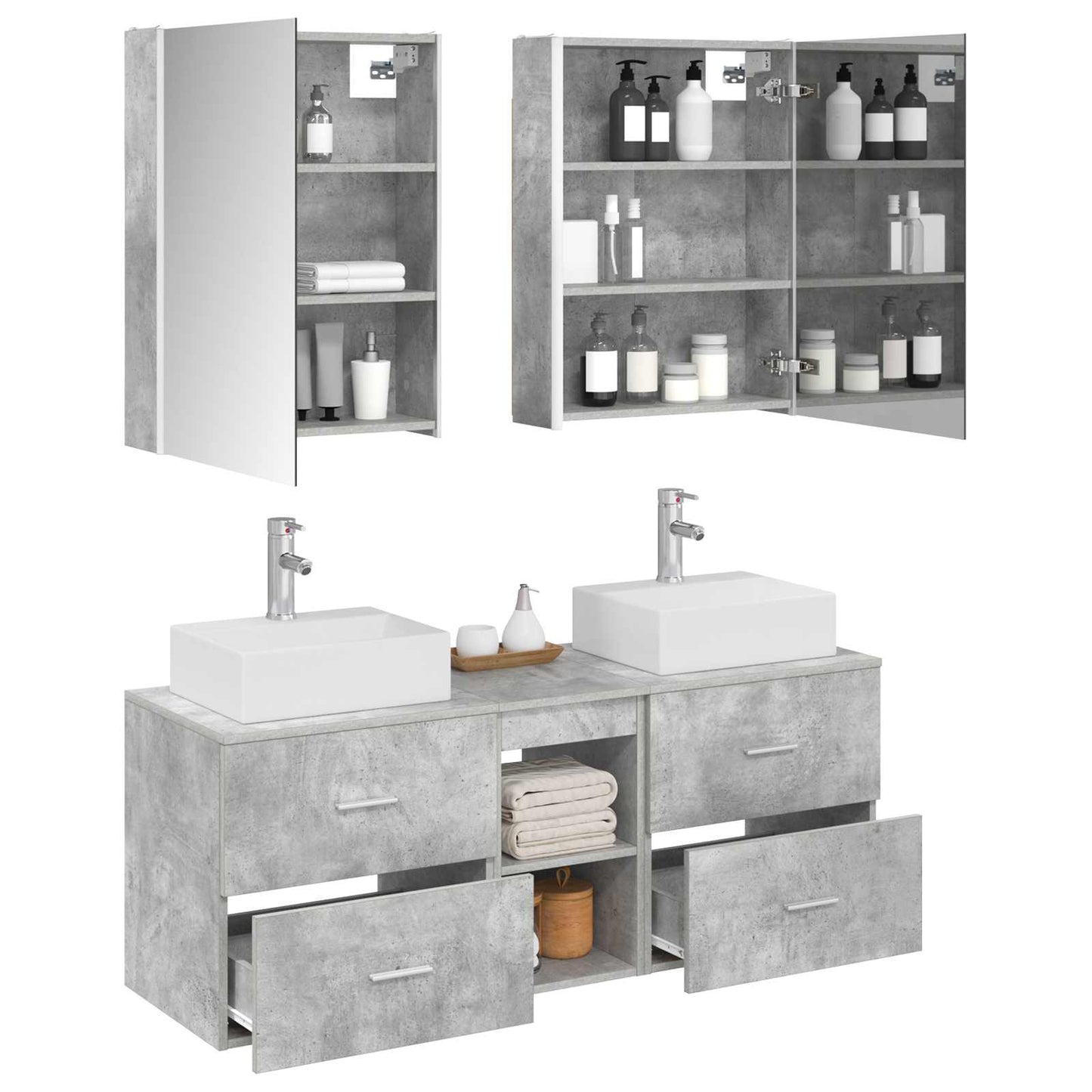vidaXL Bathroom Furniture Set 5 pcs Concrete Grey 3