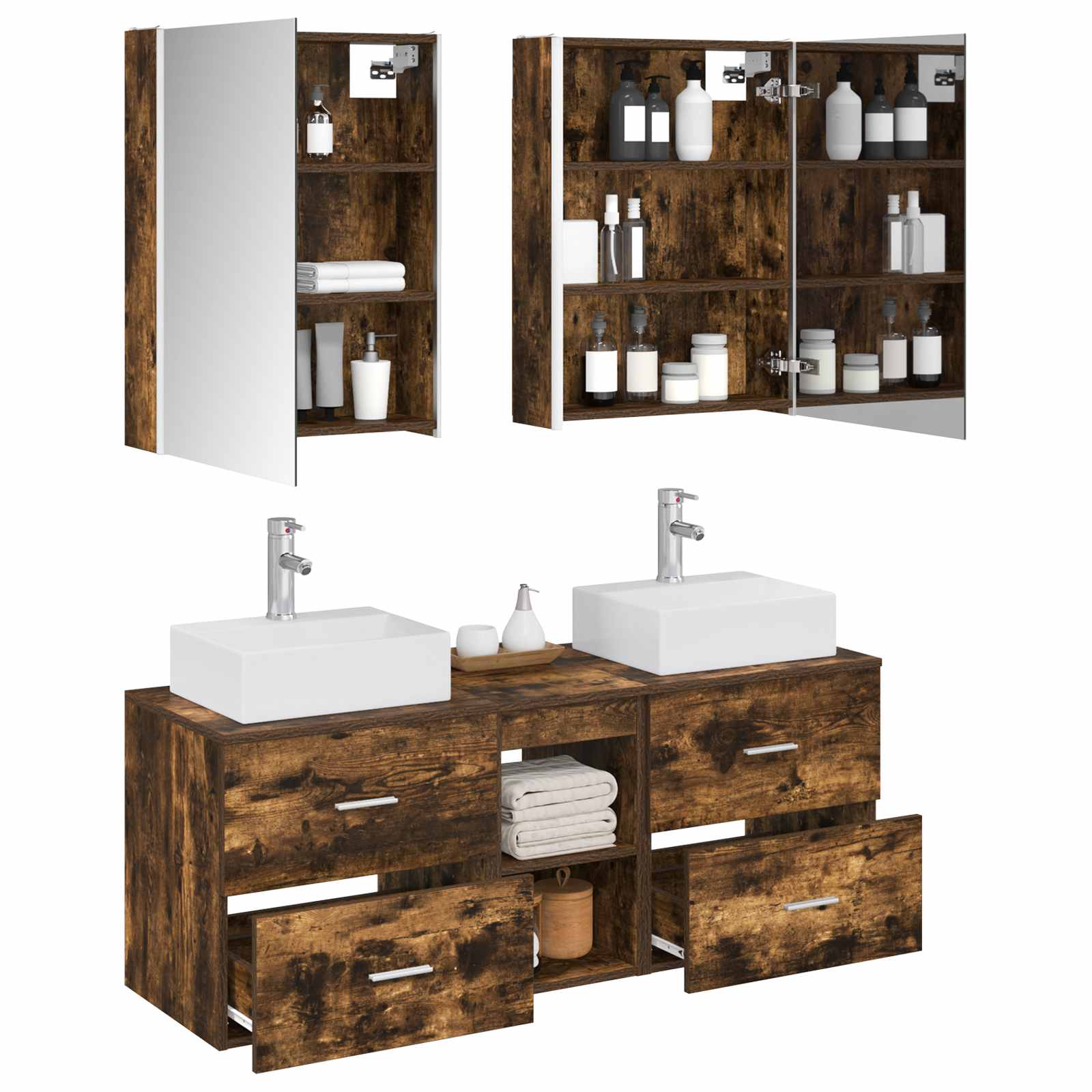 vidaXL Bathroom Furniture Set 5 pcs Smoked Oak 3