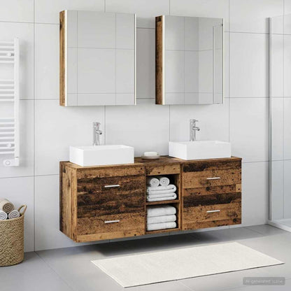 vidaXL Bathroom Furniture Set 5 pcs Old Wood Engineered Wood and Glass 4