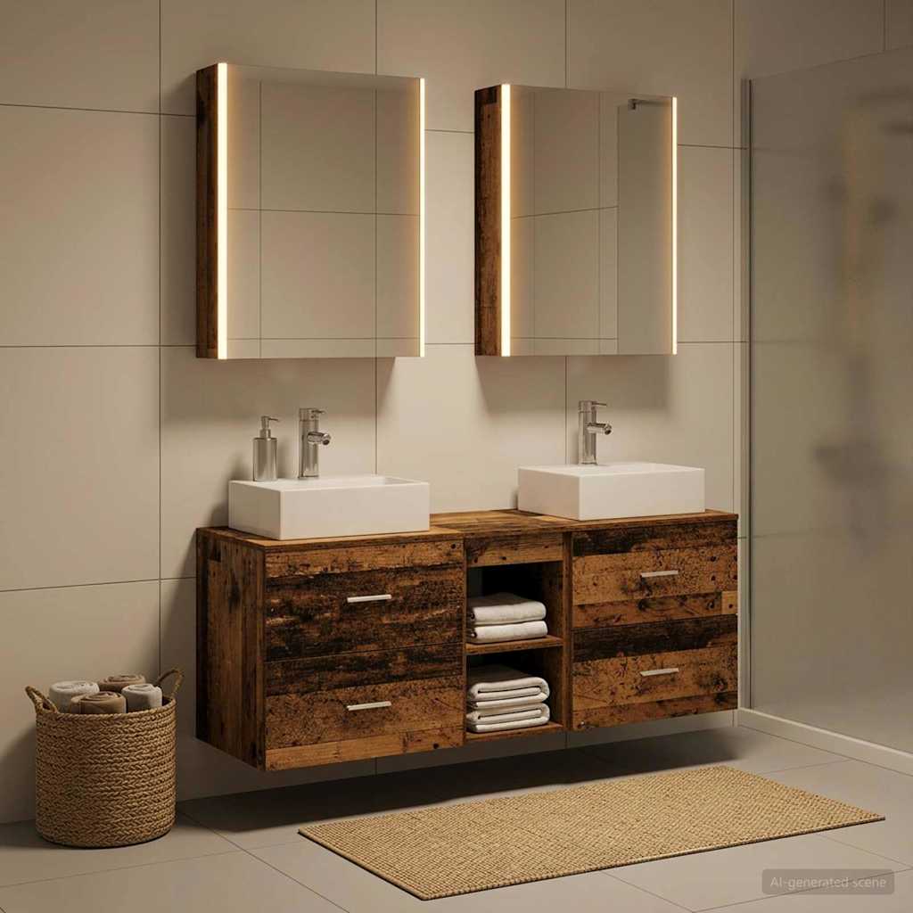vidaXL Bathroom Furniture Set 5 pcs Old Wood Engineered Wood and Glass 1