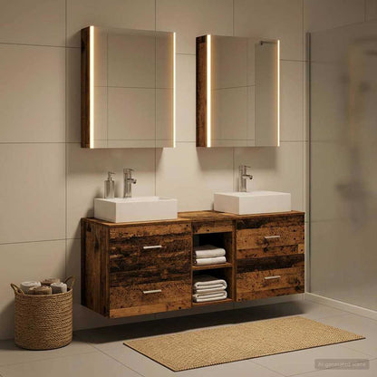 vidaXL Bathroom Furniture Set 5 pcs Old Wood Engineered Wood and Glass 1