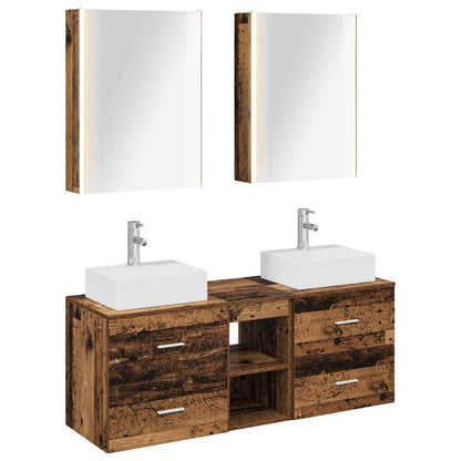 vidaXL Bathroom Furniture Set 5 pcs Old Wood Engineered Wood and Glass 2