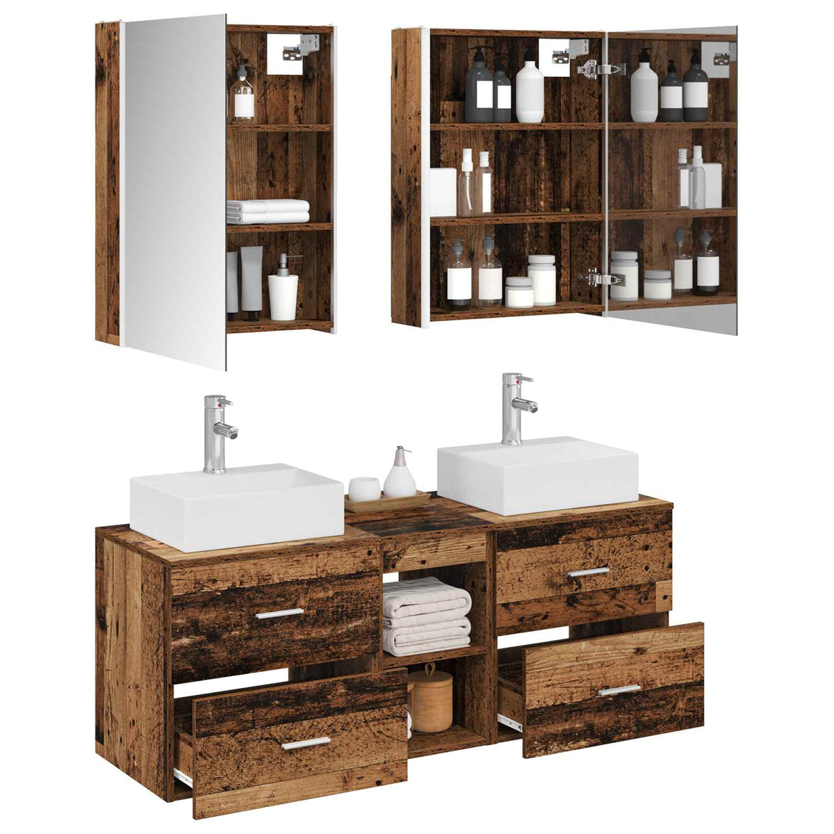 vidaXL Bathroom Furniture Set 5 pcs Old Wood Engineered Wood and Glass 3