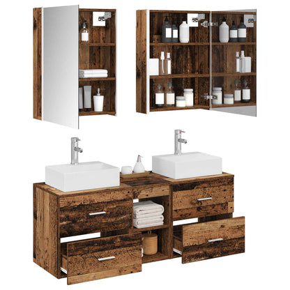 vidaXL Bathroom Furniture Set 5 pcs Old Wood Engineered Wood and Glass 3