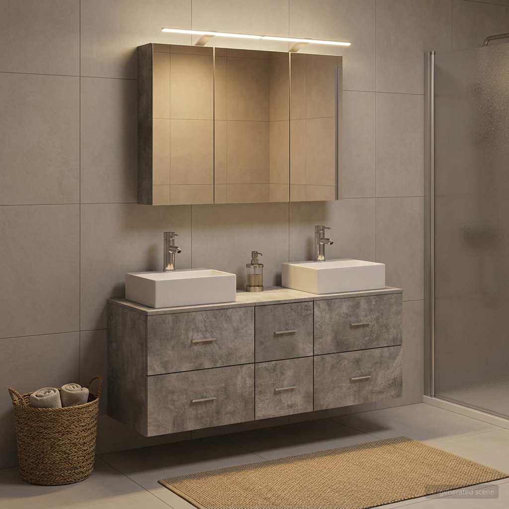 Bathroom Furniture Set 4 pcs 100 x 14.5 x 70 cm Concrete grey