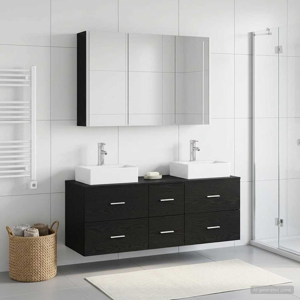 vidaXL Bathroom Furniture Set 4 pcs Black Oak 4