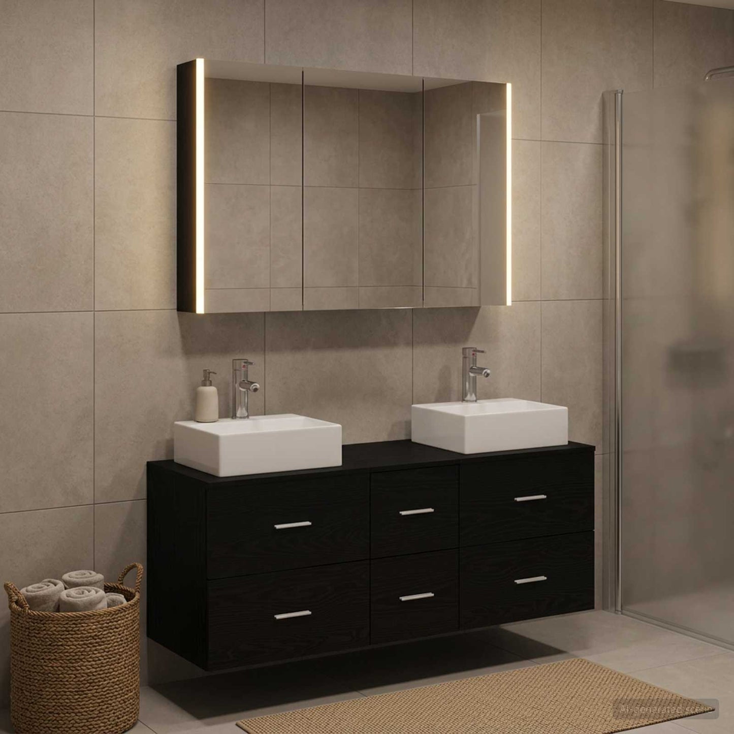 vidaXL Bathroom Furniture Set 4 pcs Black Oak 1