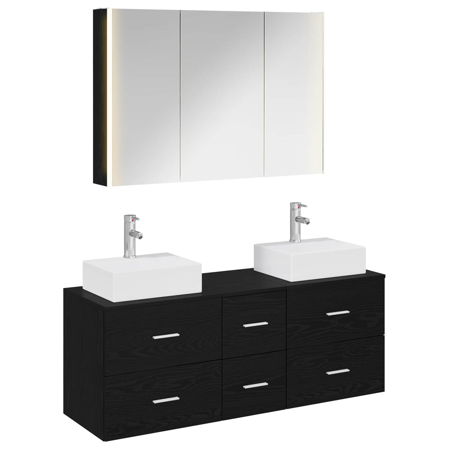 vidaXL Bathroom Furniture Set 4 pcs Black Oak 2