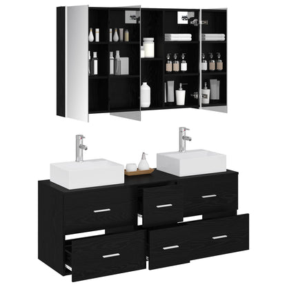 vidaXL Bathroom Furniture Set 4 pcs Black Oak 3