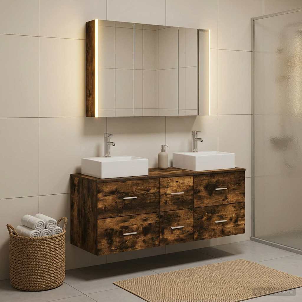 vidaXL Bathroom Furniture Set 4 pcs Smoked Oak 1