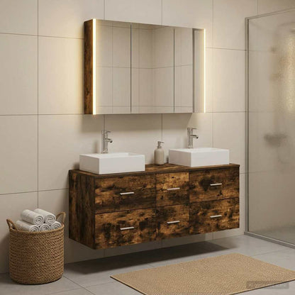 vidaXL Bathroom Furniture Set 4 pcs Smoked Oak 1