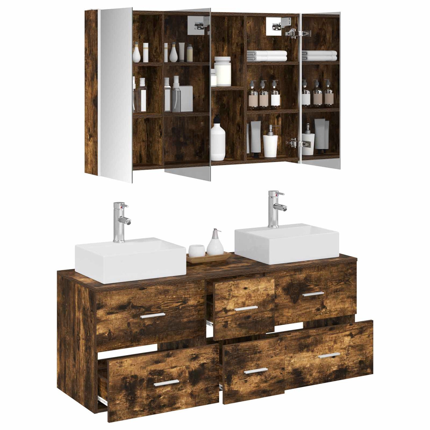 vidaXL Bathroom Furniture Set 4 pcs Smoked Oak 3