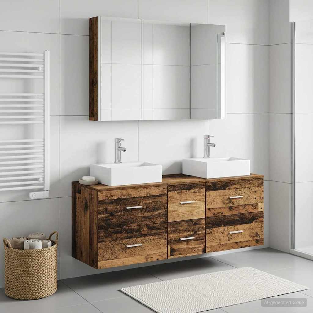 vidaXL Bathroom Furniture Set 4 pcs Old Wood Engineered Wood and Glass 1