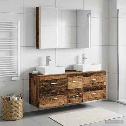 vidaXL Bathroom Furniture Set 4 pcs Old Wood Engineered Wood and Glass 1