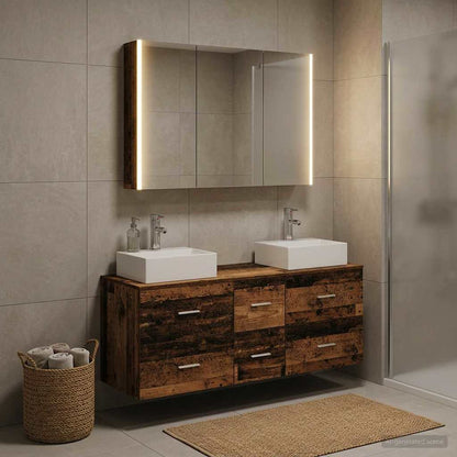 vidaXL Bathroom Furniture Set 4 pcs Old Wood Engineered Wood and Glass 4