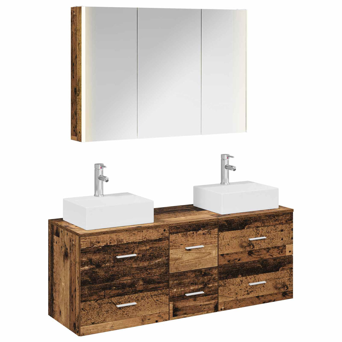 vidaXL Bathroom Furniture Set 4 pcs Old Wood Engineered Wood and Glass 2