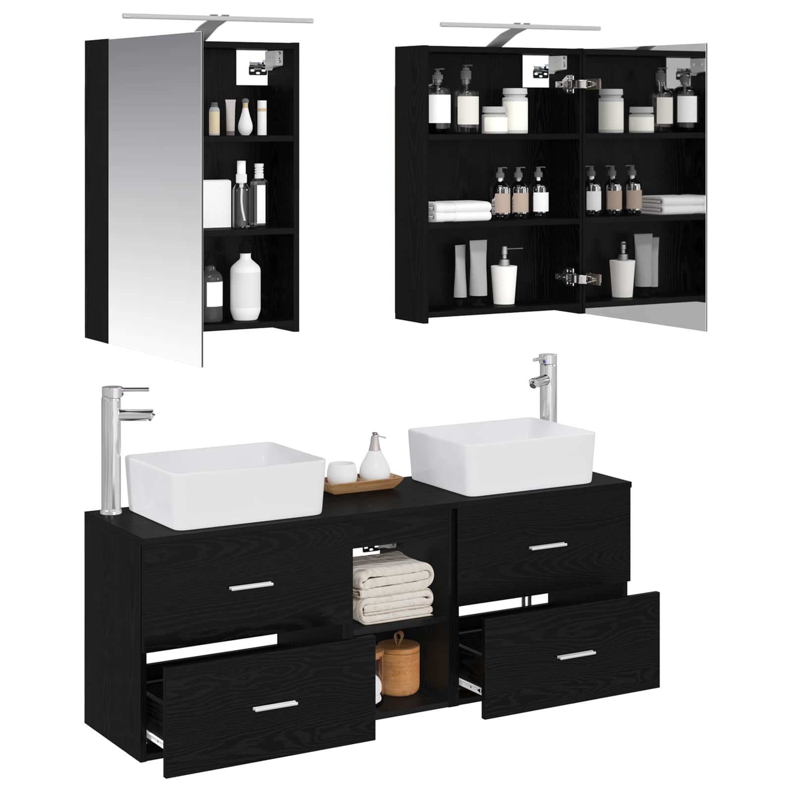 vidaXL Bathroom Furniture Set 5 pcs Black Oak 3
