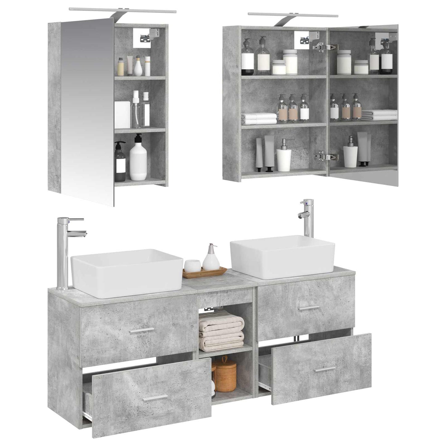 vidaXL Bathroom Furniture Set 5 pcs Concrete Grey 3