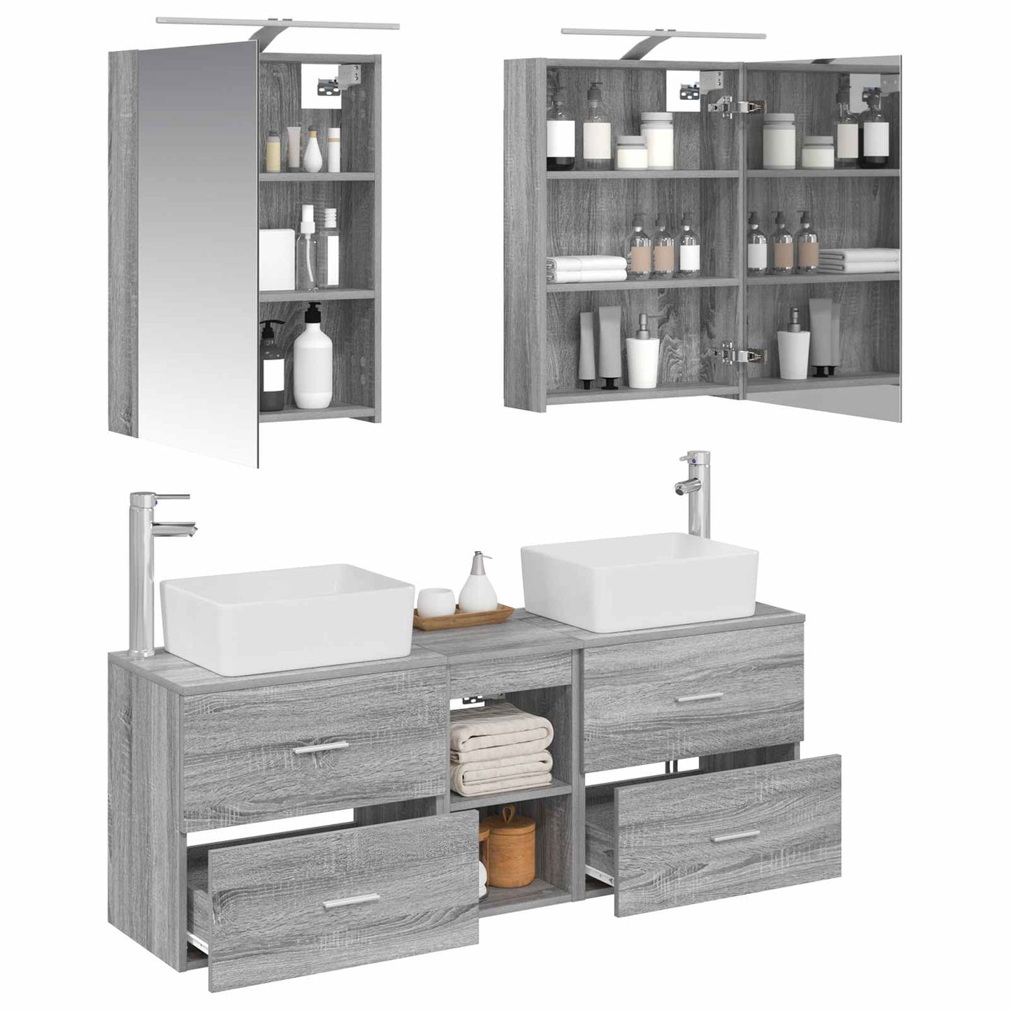 vidaXL Bathroom Furniture Set 5 pcs Grey Sonoma 3