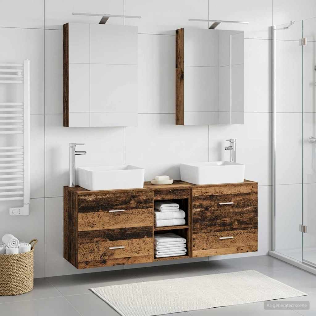 vidaXL Bathroom Furniture Set 5 pcs Old Wood Engineered Wood and Glass 1