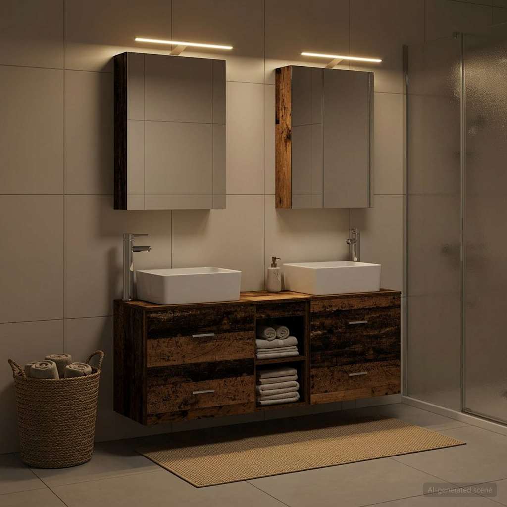 vidaXL Bathroom Furniture Set 5 pcs Old Wood Engineered Wood and Glass 4