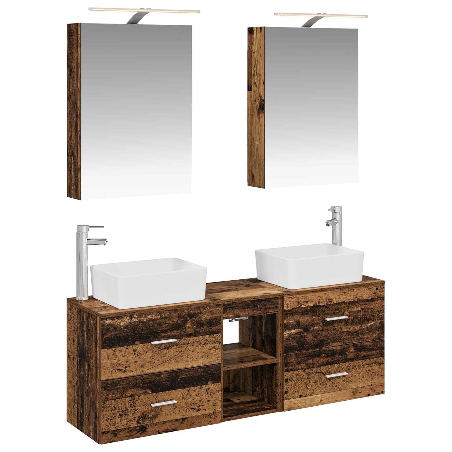 vidaXL Bathroom Furniture Set 5 pcs Old Wood Engineered Wood and Glass 2