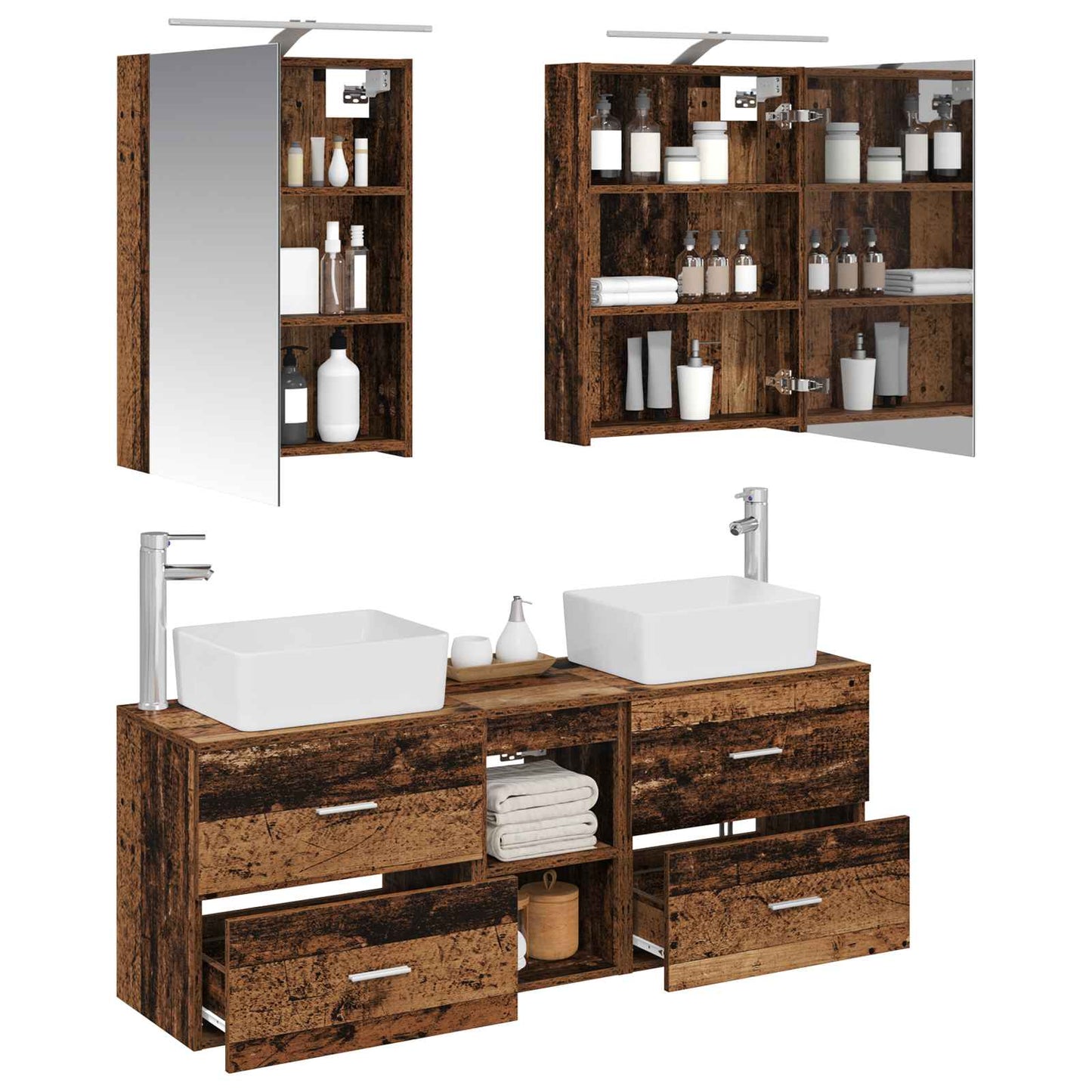 vidaXL Bathroom Furniture Set 5 pcs Old Wood Engineered Wood and Glass 3