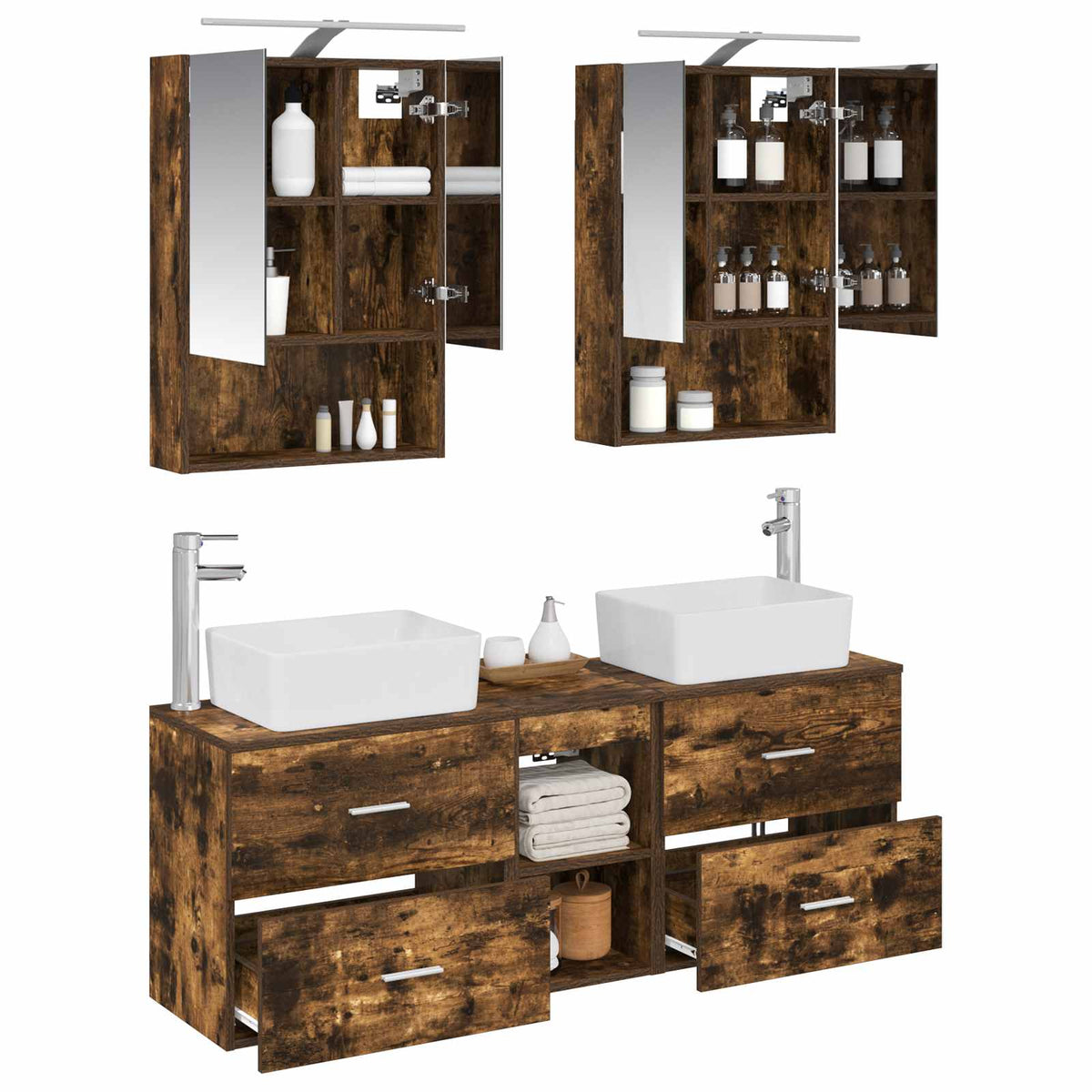 vidaXL Bathroom Furniture Set 5 pcs Smoked Oak 3