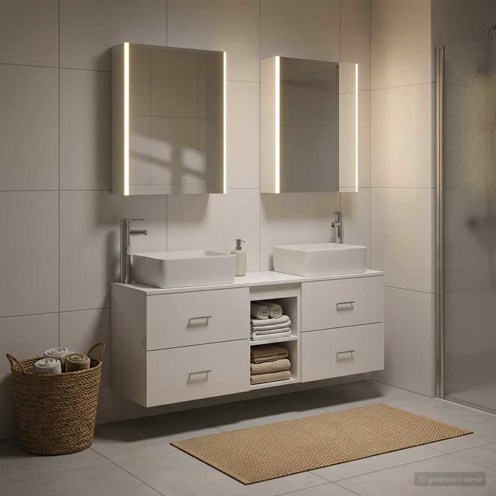 vidaXL Bathroom Furniture Set 5 pcs White Engineered Wood and Glass 1
