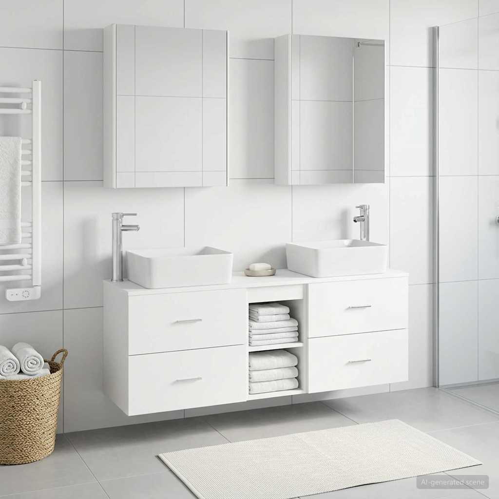 vidaXL Bathroom Furniture Set 5 pcs White Engineered Wood and Glass 4