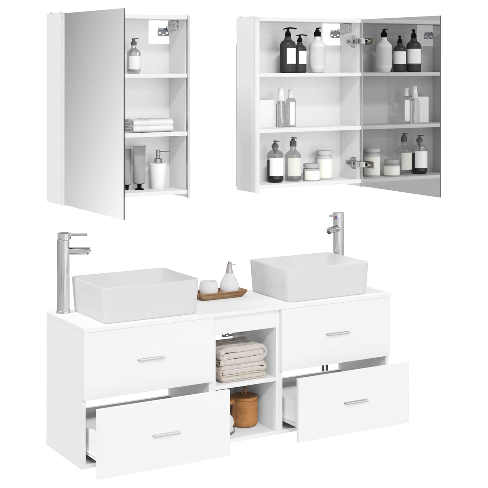 vidaXL Bathroom Furniture Set 5 pcs White Engineered Wood and Glass 3